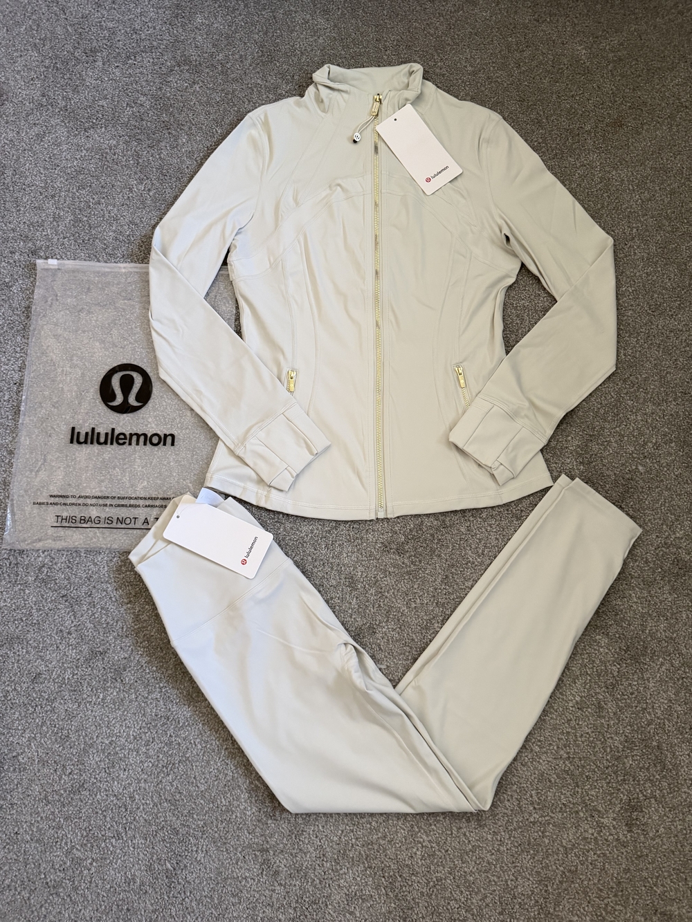 lululemon  Women's Cream Track Jacket & Leggings Set